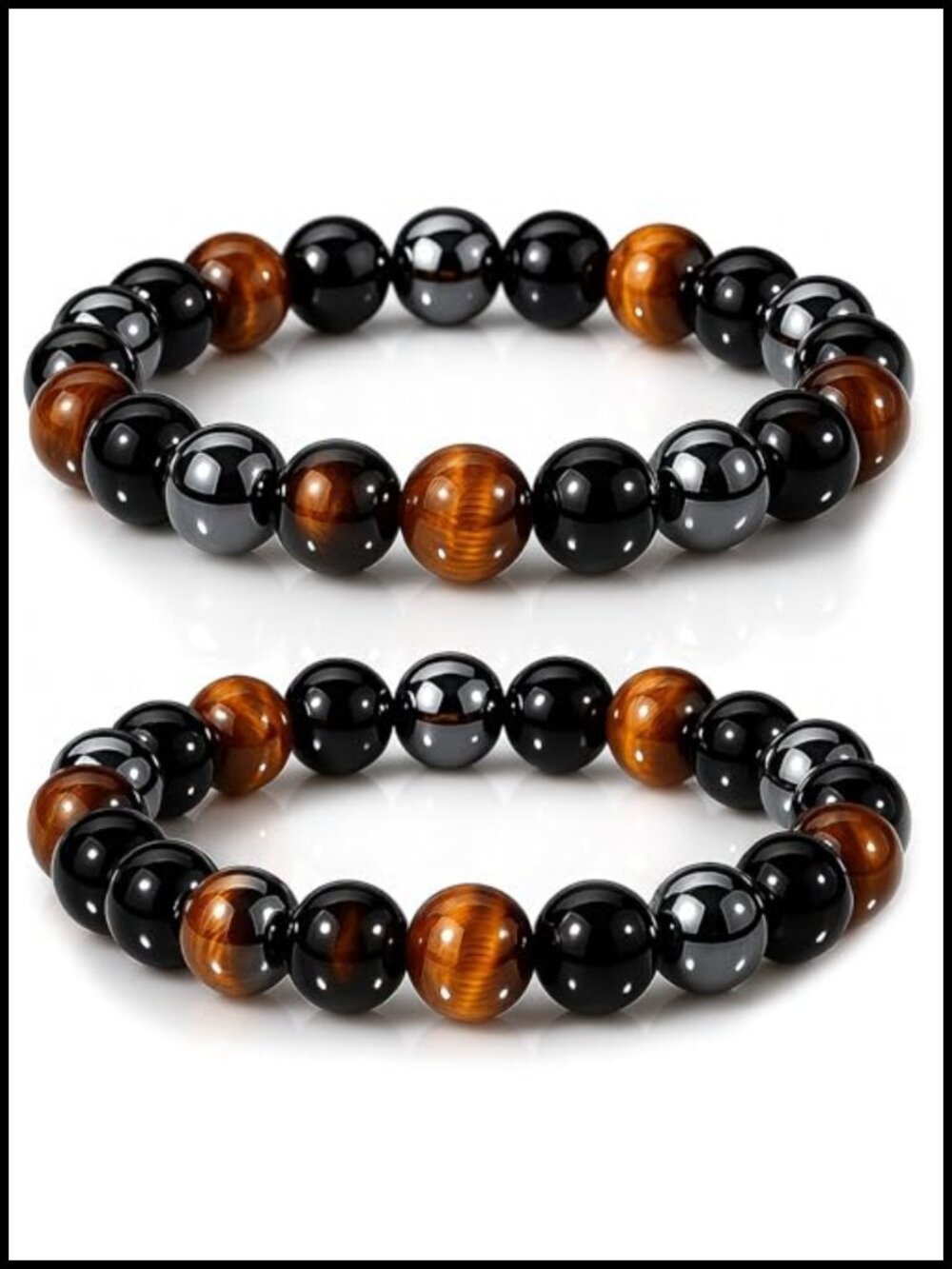 Natural Stone Bracelet Set - Black Obsidian, Hematite, Tiger Eye - Triple